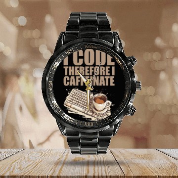 Discover caffeines Coder Software Developer Engineer Coffee Programmer 12 Calendar Steel Band Watch