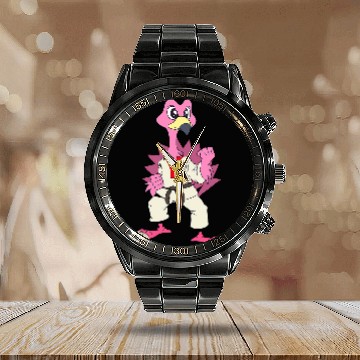 Discover Comic Flamingo does Karate Calendar Steel Band Watch