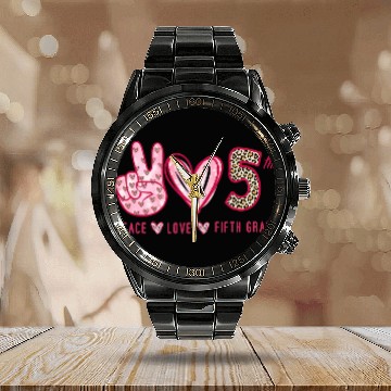 Discover Peace Love 5th Grade Squad Leopard Student Back To School Calendar Steel Band Watch