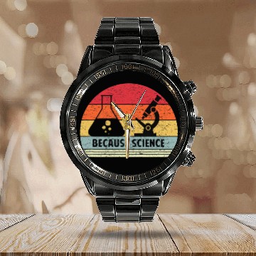 Discover Because Science Funny STEM Student Science Teacher Zip Calendar Steel Band Watch