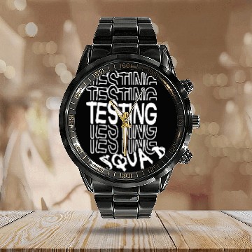Discover Testing Squad Funny School Professor Elementary Teacher Calendar Steel Band Watch