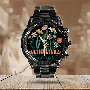 Discover Groovy Wildflower Multicultural Therapist Tees Calendar Steel Band Watch