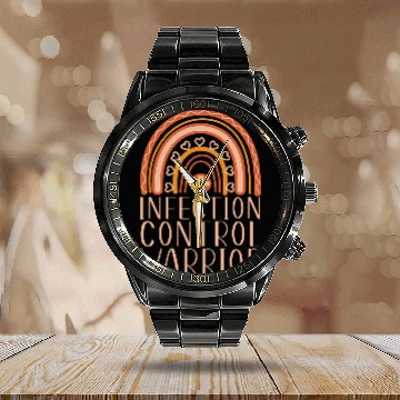 Discover Infection Control Warrior Worker Calendar Steel Band Watch