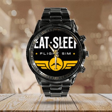 Discover Eat Sleep Flight Sim Simulator Pilot Calendar Steel Band Watch