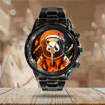 Discover Outer Space Panda on Galaxy Astronaut Panda 22 Zip Calendar Steel Band Watch