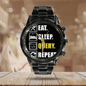 Discover Eat Sleep Query Computer Programmer Programming Graphic Calendar Steel Band Watch