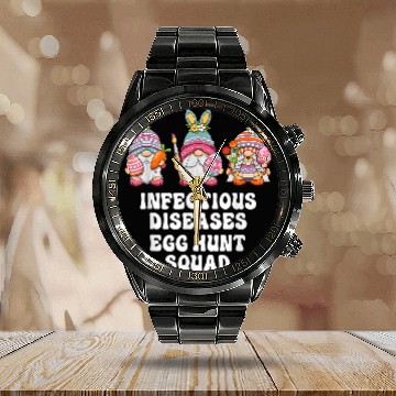 Discover infectious diseases nurses easter gnomes Calendar Steel Band Watch