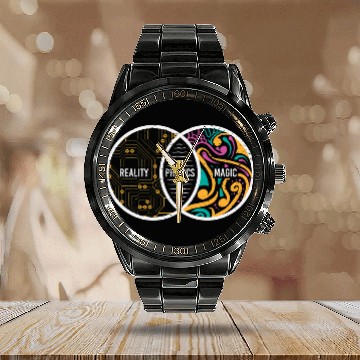 Discover Physics Reality and Magic University Zip Calendar Steel Band Watch