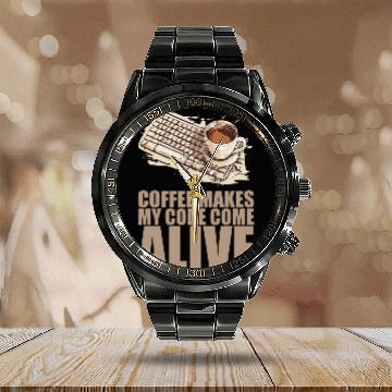 Discover caffeines Coder Software Developer Engineer Coffee Programmer 14 Calendar Steel Band Watch