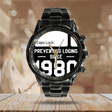 Discover Caps Lock Preventing Logins Since 1980 Programmer Coder Calendar Steel Band Watch