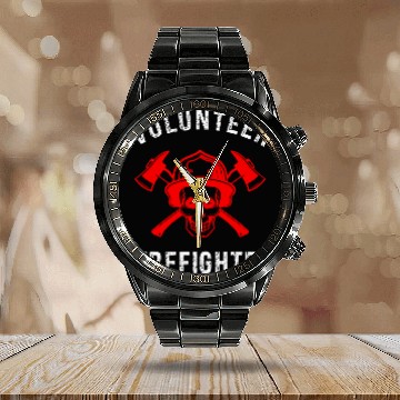 Discover Volunteer Firefighter Fireman Skull Firefighting Calendar Steel Band Watch