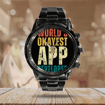 Discover Retro Worlds Okayest App Developer Funny Programmer Calendar Steel Band Watch