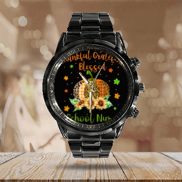 Discover Thankful School nurses Pumpkin Sunflower Thanksgiving Baseball Tees Calendar Steel Band Watch