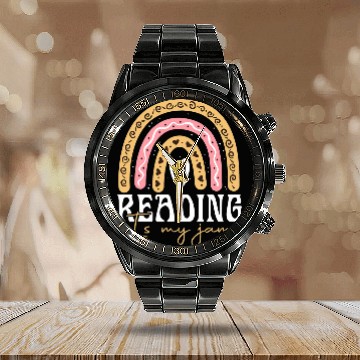 Discover Cute Reading Is My Jam With Leopard Rainbow Student Teacher Calendar Steel Band Watch