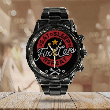 Discover Eat Sleep Fix Carss Repeat Auto Fixer Repairman Mechanic Baseball Tees Calendar Steel Band Watch
