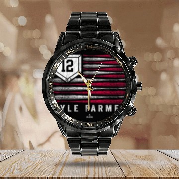Discover vintages US Flag Baseball Stripes Kyle Farmer Minnesota MLBPA Calendar Steel Band Watch