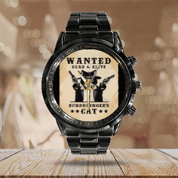 Discover Funny Scientist Schrodingers Cat Quantum Physics Lover 1 Calendar Steel Band Watch