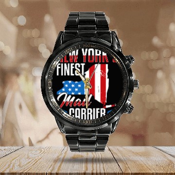 Discover New Yorks finest mail carrier postal worker funny Zip Calendar Steel Band Watch