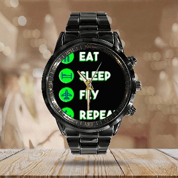 Discover Eat Sleep Fly Repeat Love to Fly Pilot or Flight Attendant Calendar Steel Band Watch