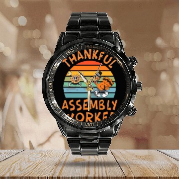 Discover Assembly Worker Job Funny Thanksgiving Calendar Steel Band Watch