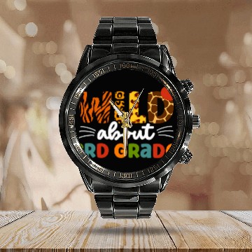 Discover Cute Wild About 3rd Grade Leopard Teacher Third Grade Calendar Steel Band Watch