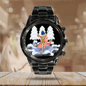 Discover Monkey Ice Bathing Winter Refreshing Bath Calendar Steel Band Watch