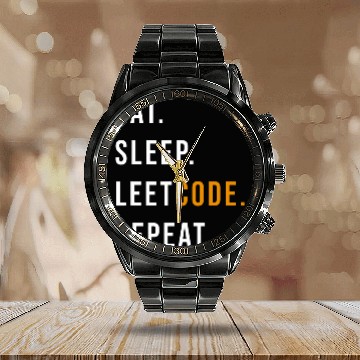 Discover Eat Sleep Leetcode repeat Funny programmer Calendar Steel Band Watch