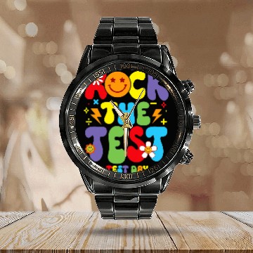 Discover Rock The Test Testing Day Retro Motivational Student Teacher 2 Baseball Tees Calendar Steel Band Watch