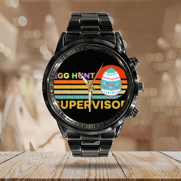Discover Egg Hunt Supervisor Easter Day Egg Hunting Party Calendar Steel Band Watch