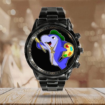 Discover Dolphin Painter Paint brush Calendar Steel Band Watch
