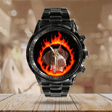 Discover Devil Dog Pointers German Wirehaired Calendar Steel Band Watch