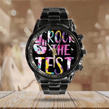 Discover Rock The Test Testing Day Retro Motivational Teacher Student 55 Calendar Steel Band Watch