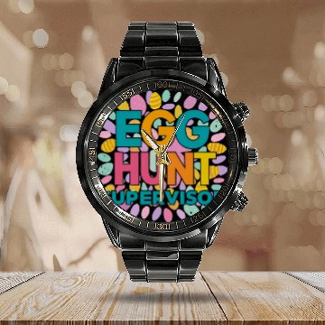 Discover Egg Hunt Supervisor Fun Happy Easter Style Calendar Steel Band Watch