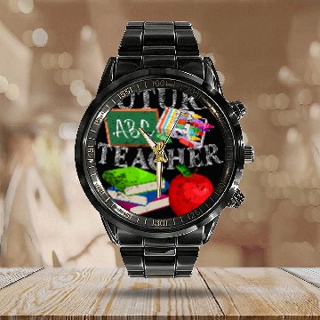 Discover Future ABC Teacher Crayon Apple Funny Kid Calendar Steel Band Watch