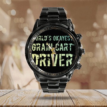 Discover Worlds Okayest Grain Cart Driver 2Fun Farming 23 Calendar Steel Band Watch
