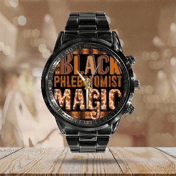 Discover Black Costume Phlebotomist Proud Black History Month Baseball Tees Calendar Steel Band Watch
