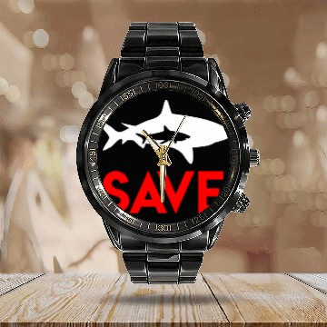 Discover Save The Sharks Environmental Protection Shark Calendar Steel Band Watch