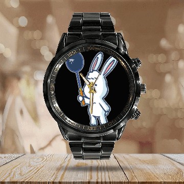 Discover Badminton and shuttlecock player rabbit Baseball Tees Calendar Steel Band Watch