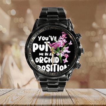 Discover Orchid Position Floral Designer Gift 2Funny Florist Pun Calendar Steel Band Watch