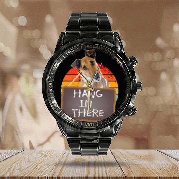 Discover Hang In There Fox Terrier Smooth Zip Calendar Steel Band Watch
