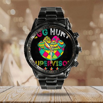 Discover Egg Hunt Supervisor Easter Egg Hunting Party Funny Mom Dad 2 Calendar Steel Band Watch