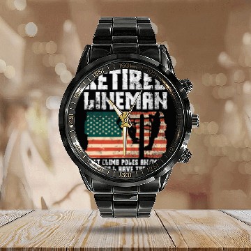 Discover Retired Lineman Design For Patriotic Lineworker Baseball Tees Calendar Steel Band Watch
