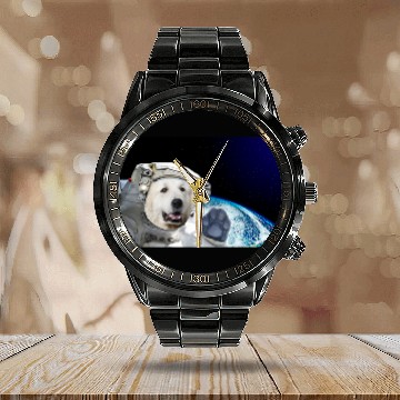 Discover Dog in Space Great Pyrenees Calendar Steel Band Watch