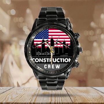 Discover Construction Crew Highway Worker Road Safety Jobsite 9 Calendar Steel Band Watch