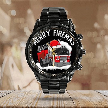 Discover xmass Fires Station Fireman Merry Christmas Firefighter Calendar Steel Band Watch