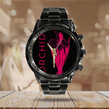 Discover Orchid Flower Graphic Florist Calendar Steel Band Watch
