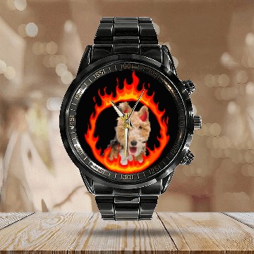 Discover Devil Dog Fox Terrier Calendar Steel Band Watch