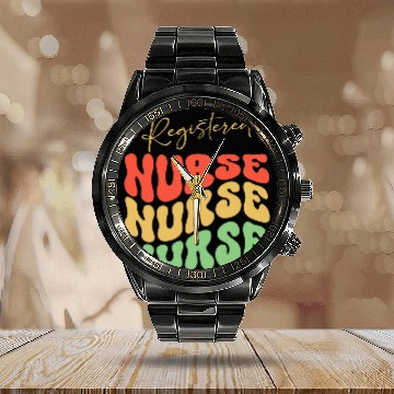 Discover Registered nurses Retro Groovy RN Nursing Student Baseball Tees Calendar Steel Band Watch