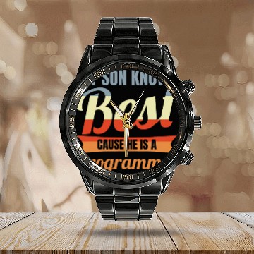 Discover My Son Knows He Is A Programmer Computer Scientist 2 Baseball Tees Calendar Steel Band Watch