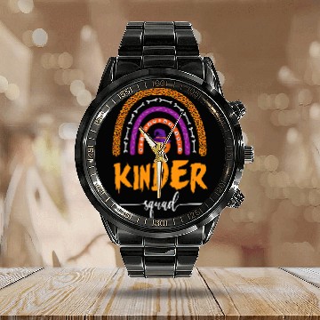 Discover Kinder Grade Halloween Squad Leopard Rainbow Teacher Student Baseball Tees Calendar Steel Band Watch